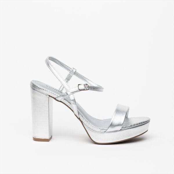 Via Marte Silver Metallic High Block Heel Sandal