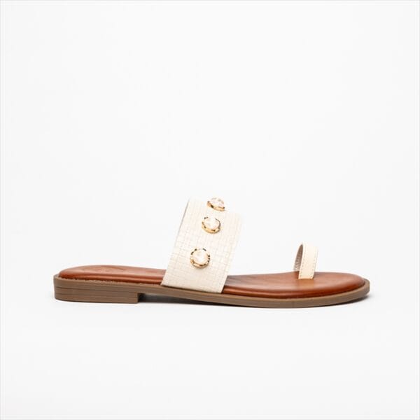 Athenais hardware embellished upper with toe piece flat slider sandals
